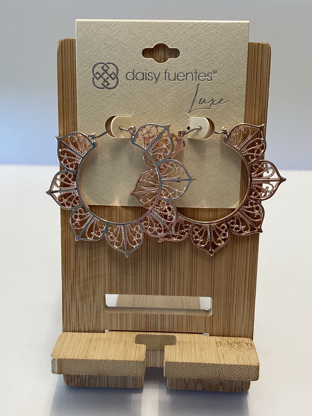 Daisy Fuentes Luxe Rose Gold Filigree Petal Hoop Earrings